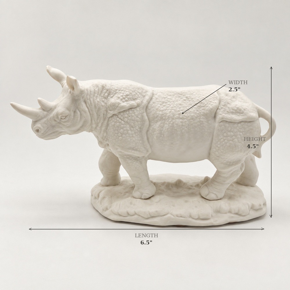 Vintage 1973 Aldon Accessories White Bisque Porcelain Rhinoceros Figurine Japan - Picture 2 of 6